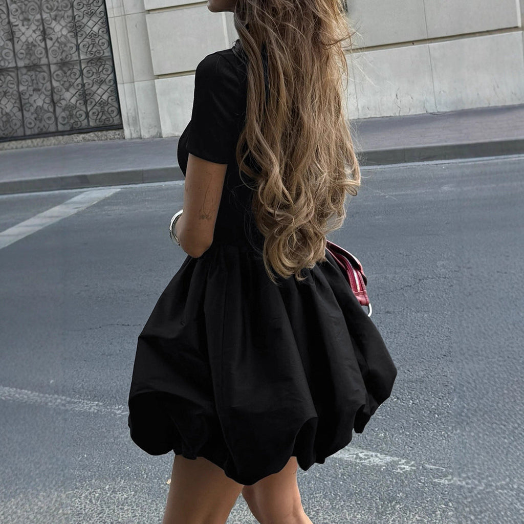 Damen Minikleid mit elegantem Stehkragen und voluminösem Rock