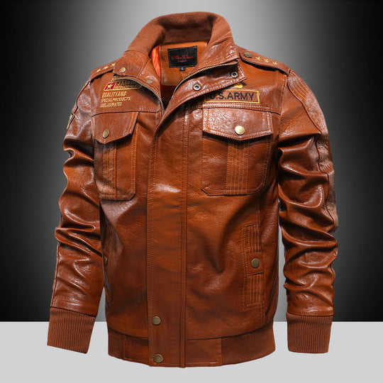 Herren Premium Kunstleder-Fliegerblouson im Aviator-Look mit Applikationen und Reißverschlussblende Shop Nory