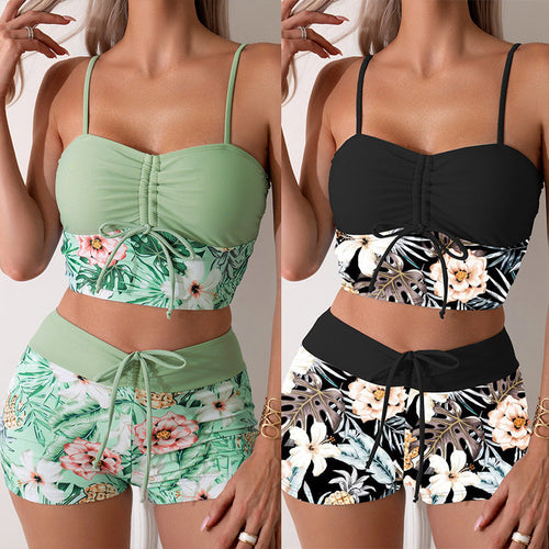 Damen Bikini-Set mit Raffung und edlem Blumendruck