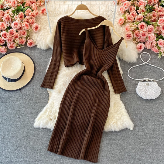 Damen Modisches Strickkleid- und Oberteil-Set Shop Nory