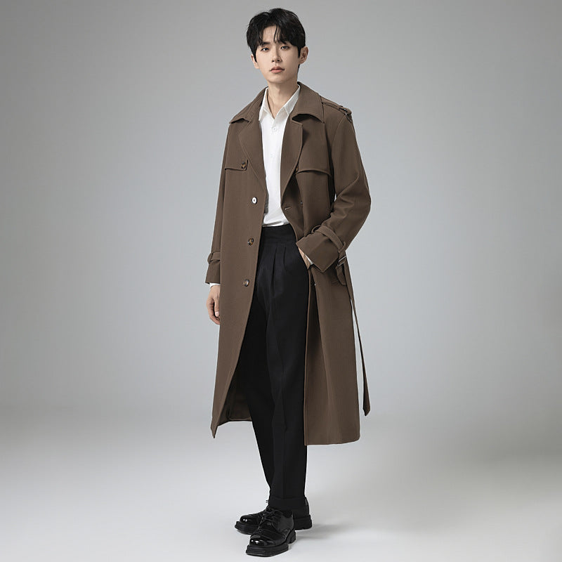 Herren Moderner Maxilanger Doppelreihiger Trenchcoat mit klassischem Revers und verstellbaren Manschetten Shop Nory