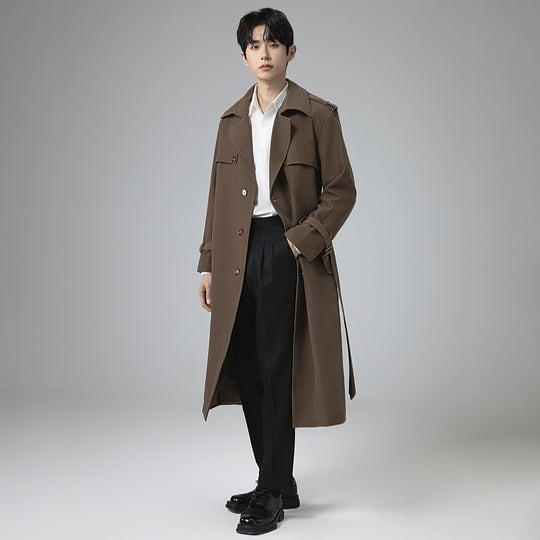Herren Moderner Maxilanger Doppelreihiger Trenchcoat mit klassischem Revers und verstellbaren Manschetten Shop Nory