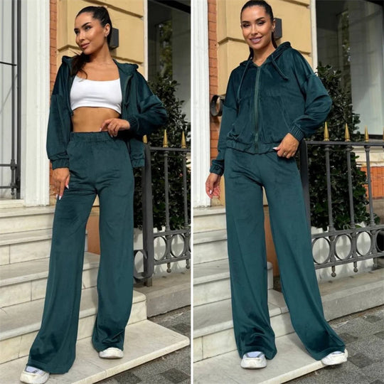 Damen Velours-Zip-Kapuzenjacke mit Marlene-Jogginghose Lounge-Set Shop Nory
