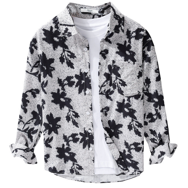 Herren Lockeres Baumwoll-Layering-Overshirt mit painterly Blumenallover und Brusttasche Shop Nory
