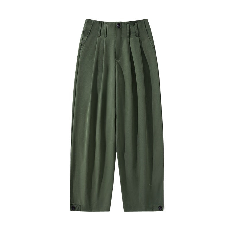 Damen Hochtaillierte weite Bundfaltenhose mit verkürztem Bein und verstellbaren Knopf-Bündchen Shop Nory