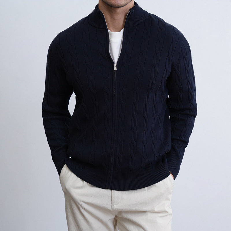 Herren Feiner Zopfmuster-Halbzip-Cardigan mit Rippkragen und silbernem Reißverschluss Shop Nory