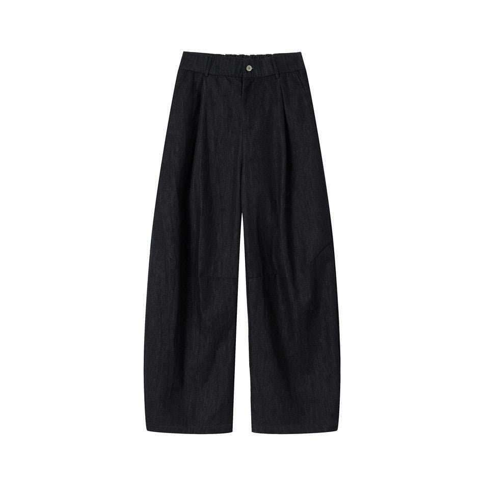 Damen Hochtaillierte weite Culotte-Hose aus Denim‑Mix mit Bundfalten und Knopfverschluss Shop Nory