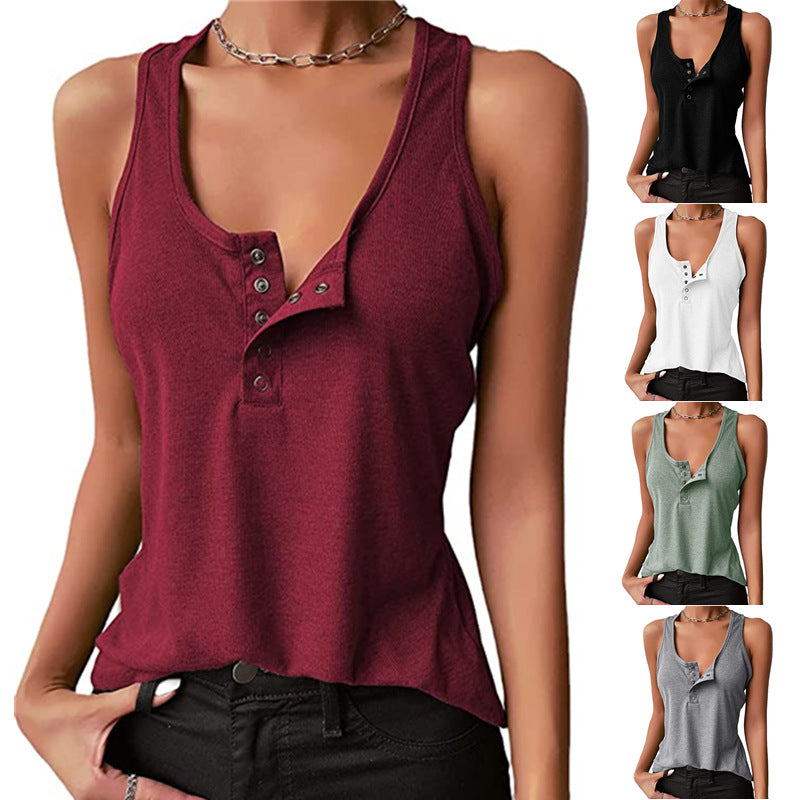 Damen Sportliches Trägershirt mit Knopfleiste