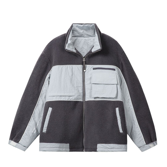 Unisex Oversize Fleece‑Fieldjacke mit Nylonpanels, hoher Stehkragen und Tunnelzug Shop Nory