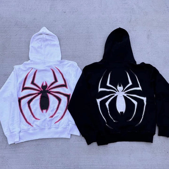 Unisex nan Kapuzenpullover mit kontrastiertem Spinnenmotiv Rückendruck und Ohrenkapuze Shop Nory