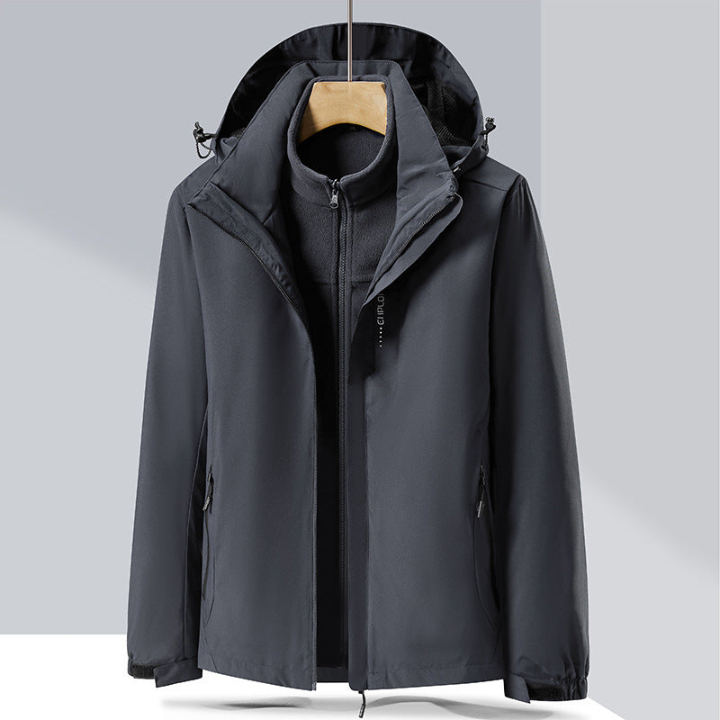 Herren zweilagige Softshell-Regenjacke mit abnehmbarem Fleece‑Innenlayer und verstellbarer Kapuze Shop Nory