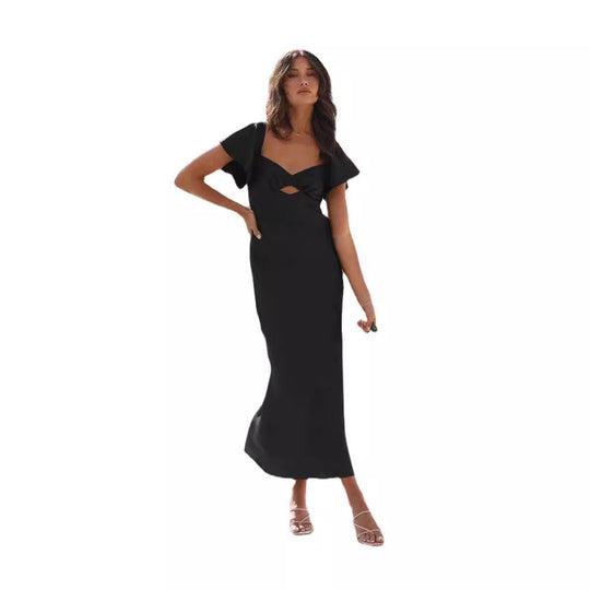 Damen Maxikleid mit raffiniertem Cut-Out-Detail und voluminösen Ärmeln