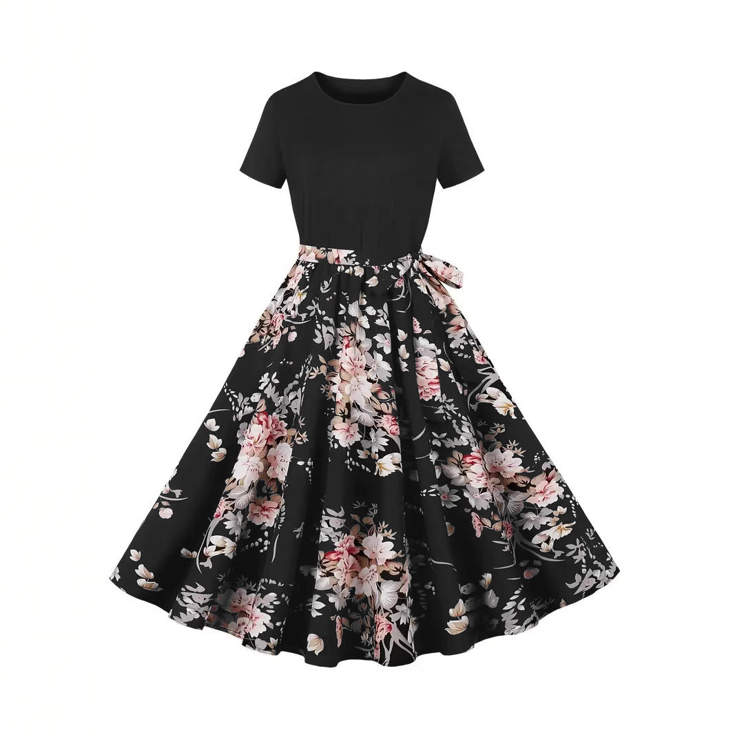 Damen Elegantes Spitzen-Kleid mit kontrastierendem Oberteil und fließendem Rock