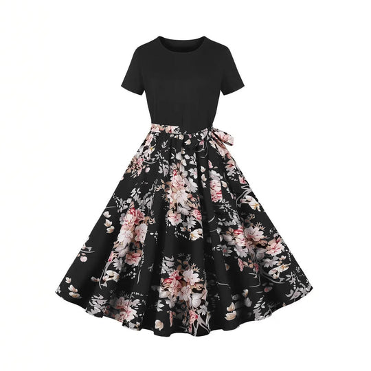Damen Elegantes Spitzen-Kleid mit kontrastierendem Oberteil und fließendem Rock