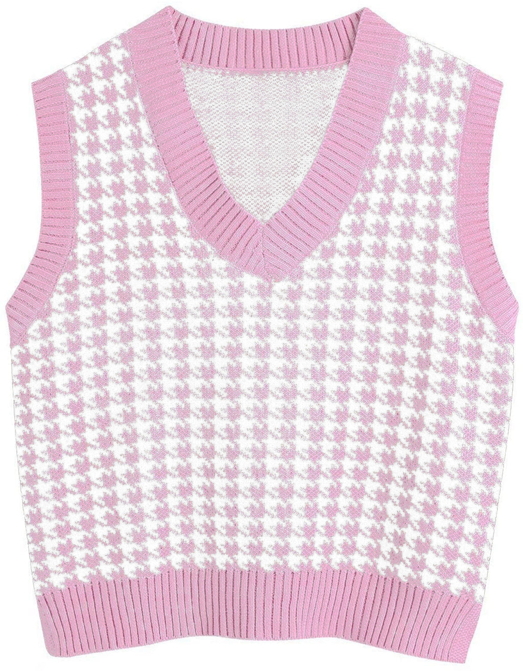Damen ärmellose Strickweste mit modernem Hahnentrittmuster