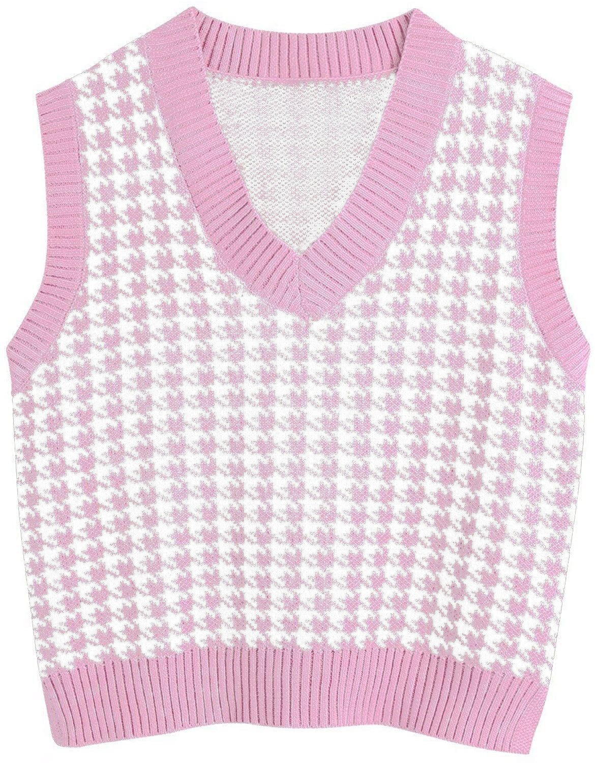 Damen ärmellose Strickweste mit modernem Hahnentrittmuster