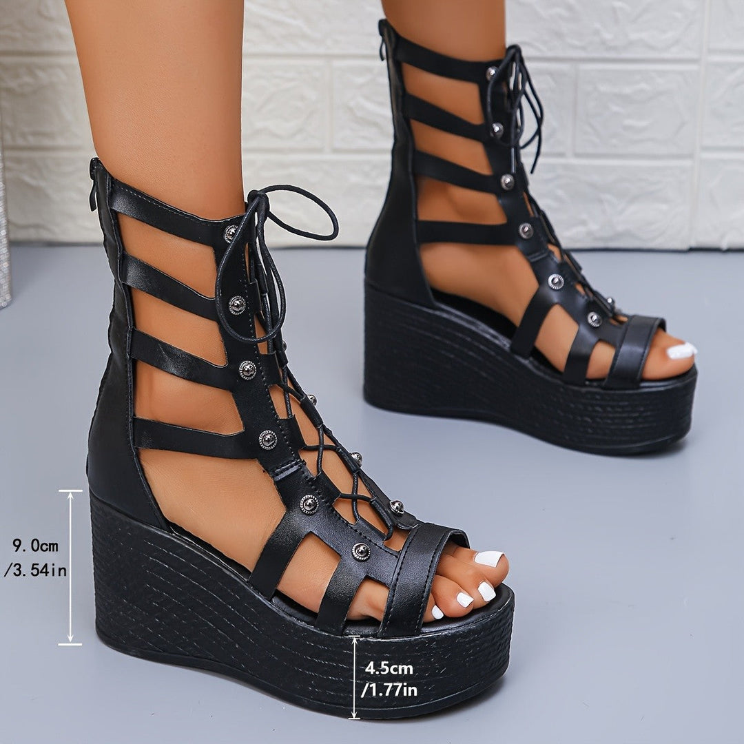 Damen Plateau Sandalen mit Schnürung