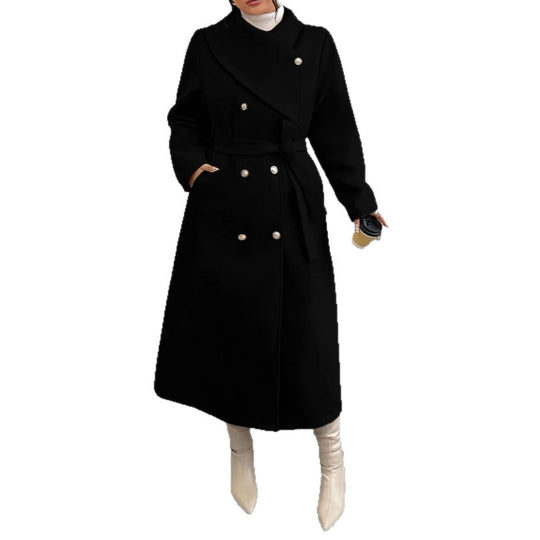 Damen Doppelreihiger Wollmix-Mantel mit weitem Schalkragen und Bindegürtel Shop Nory