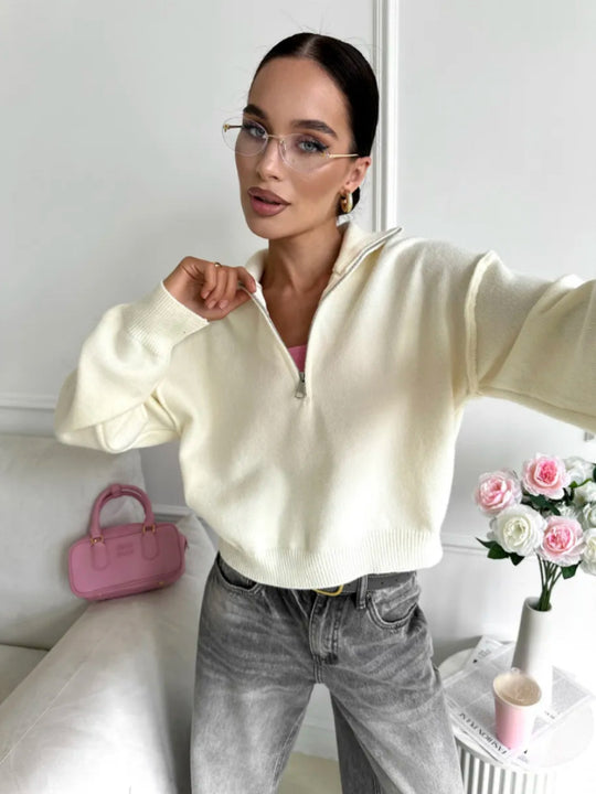 Damen Modischer Pullover mit praktischem Halbreißverschluss Shop Nory