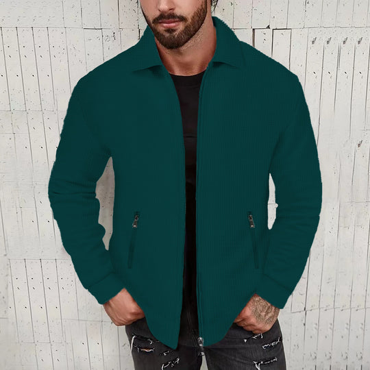 Herren minimalistische Stehkragen-Feinstrick-Übergangsjacke mit Zwei-Wege-Reißverschluss und verdeckten Reißverschlusstaschen Shop Nory
