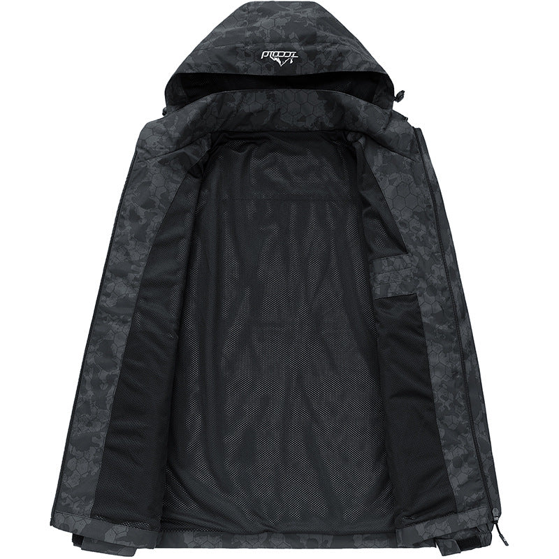 Herren Leichte Outdoor-Jacke mit Kapuze und Print Shop Nory