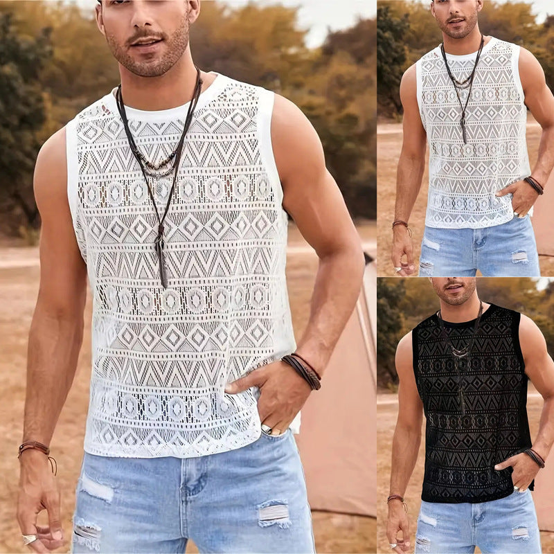 Herren Ärmelloses Netzshirt mit strukturiertem Design