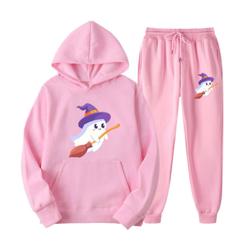 Unisex kuscheliger Kapuzenpullover und Jogginghose Set mit Halloween-Geistprint Shop Nory