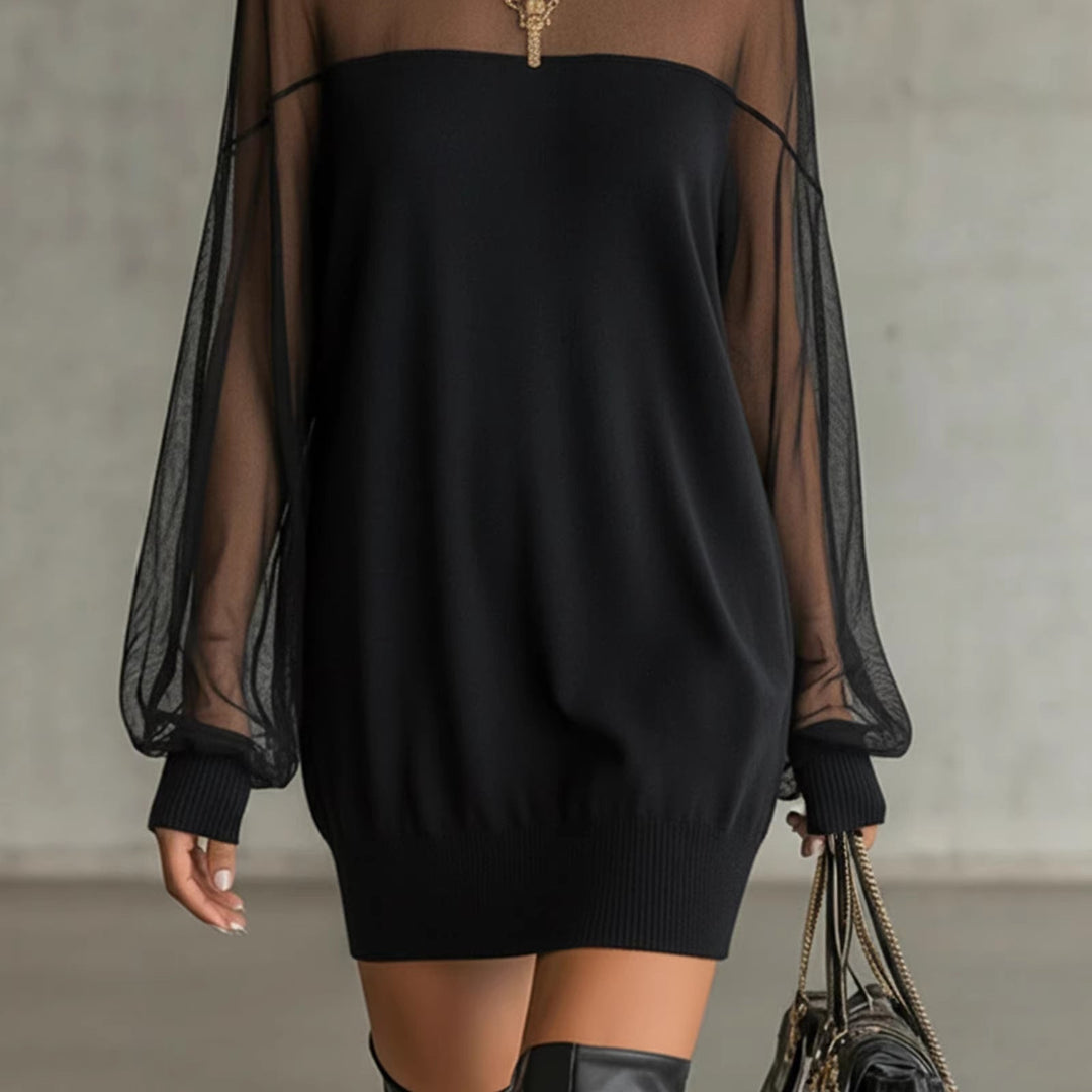 Damen Luftiges Minikleid mit transparenten Ärmelpartien und stylischem Highneck Shopnory