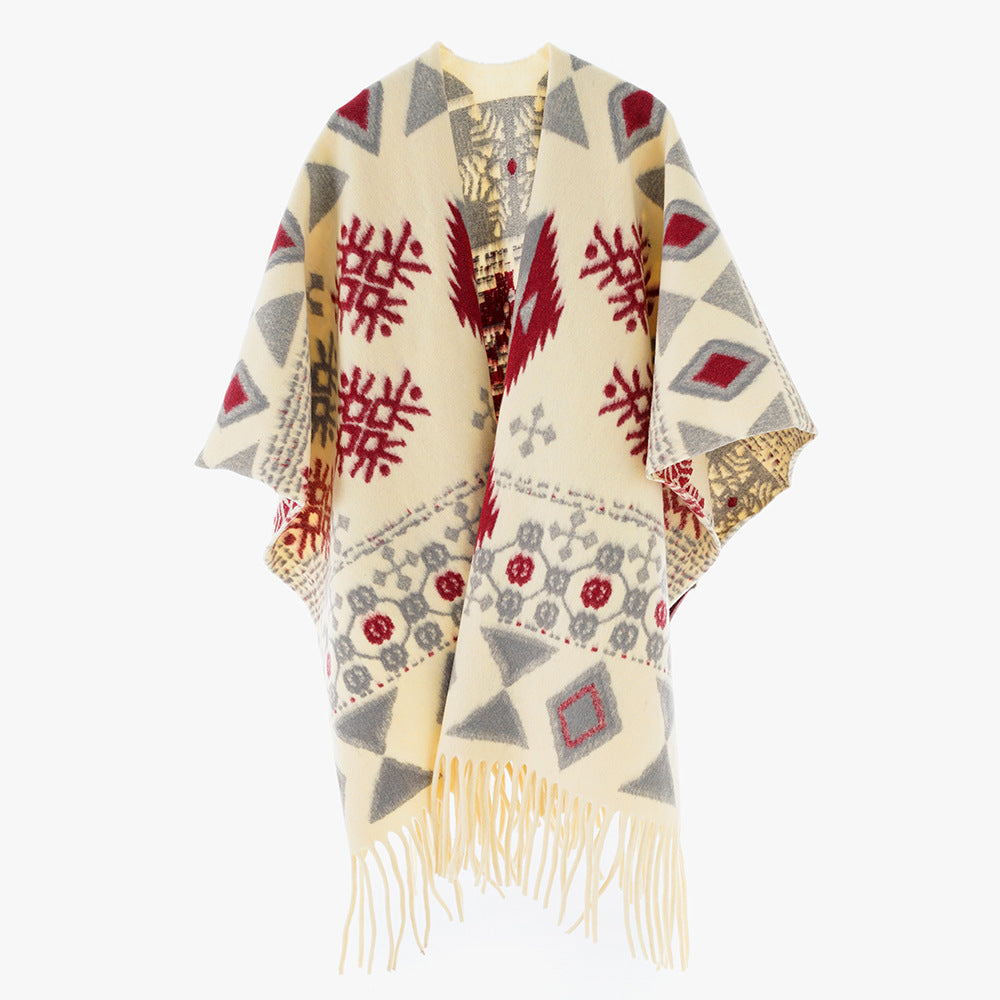 Damen Jacquard Überwurfcape aus feinem Strick mit Paisley-Bordüre Shop Nory