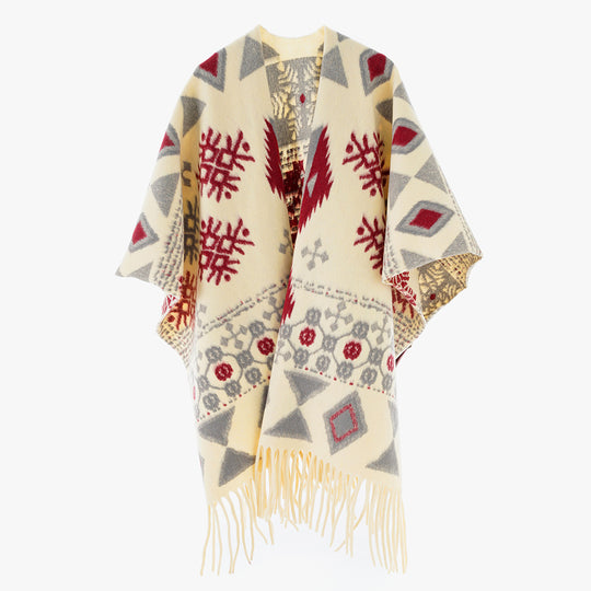 Damen Jacquard Überwurfcape aus feinem Strick mit Paisley-Bordüre Shop Nory