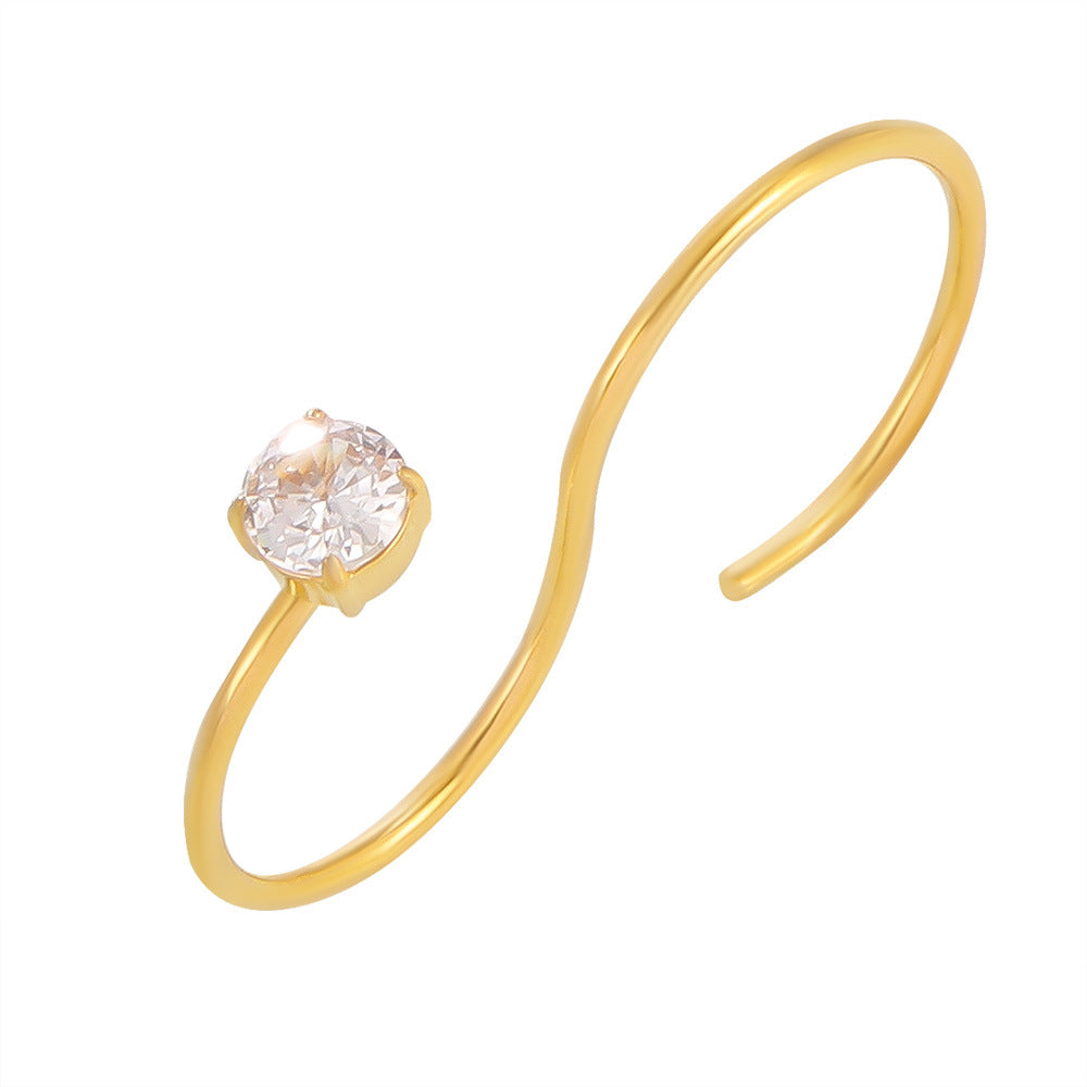 Damen Offener Ring mit funkelndem Zirkon und elegantem Edelstahl Design Shop Nory