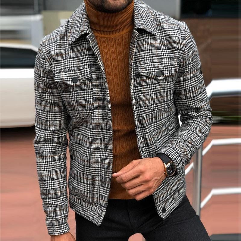 Herren Kariertes Overshirt Jackett aus Wollmischung mit Brusttaschen Shop Nory