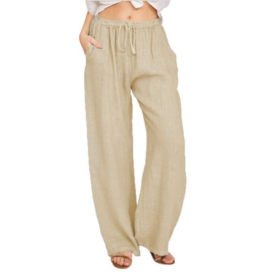 Damen luftige Palazzo-Hose mit Tunnelzugbund, elastischem Taillenabschluss und seitlichen Eingrifftaschen Shop Nory