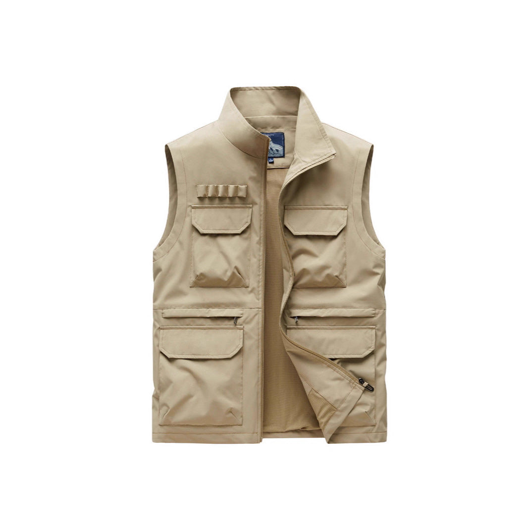 Herren Outdoor-Utilityweste mit acht Multifunktionstaschen, robustem Baumwollmix und Windschutzkragen Shop Nory