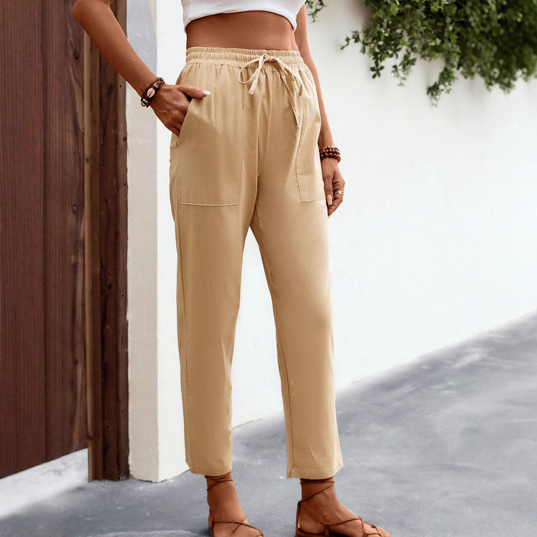 Damen Leichte High‑Waist Chino‑Hose mit Tunnelzug, aufgesetzten Taschen und gekürztem Knöchel‑Schnitt Shop Nory