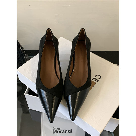 Damen Elegante spitz zulaufende Pumps aus Lack- und Veloursleder mit schmalem Absatz Shop Nory