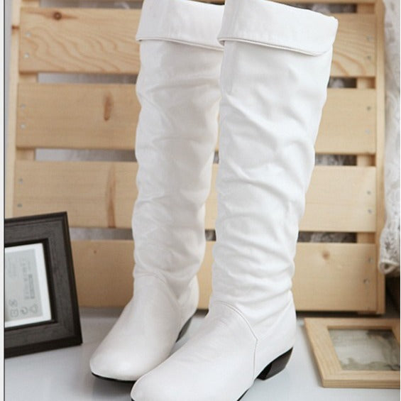Damen kniehohe Slouch-Stiefel mit Umschlag und flachem Absatz Shop Nory