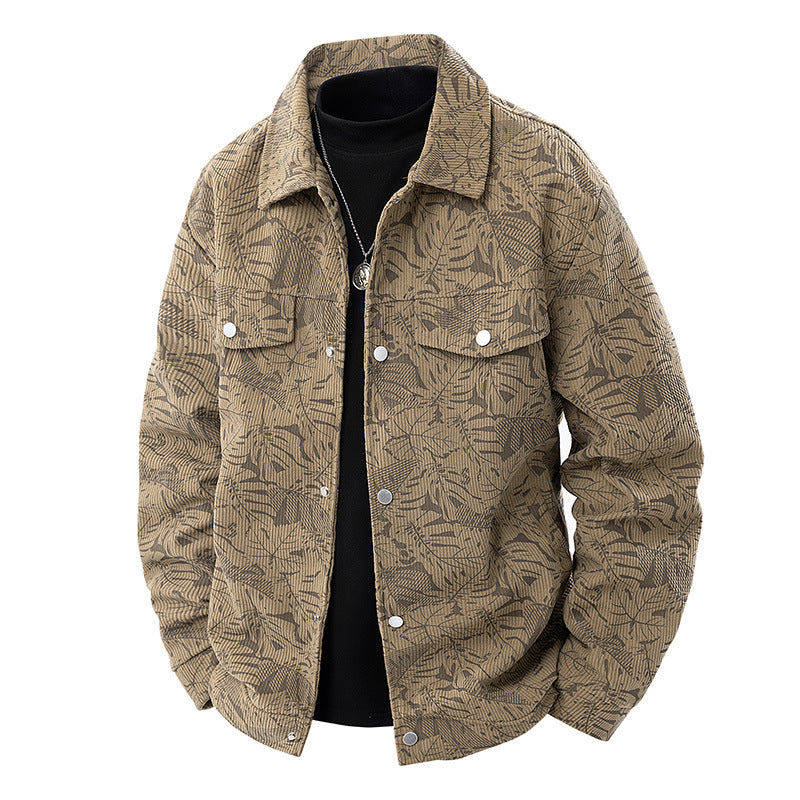 Herren Cord-Overshirt mit floralem Strukturprint, Brusttaschen und entspannter Passform Shop Nory