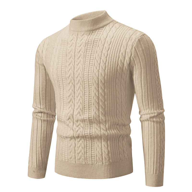 Herren Schmal geschnittener Mockneck-Zopfmusterpullover aus thermoregulierendem Feinstrick Shop Nory