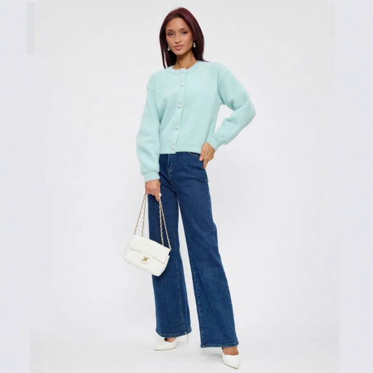 Damen Flauschiger Cardigan mit Knopfdetails Shop Nory