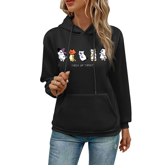 Damen Kapuzenpullover mit Cartoon-Katzen-Motiv, Kängurutasche und weichem Futter Shop Nory