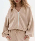 Damen cropped Kapuzenjacke aus weichem Fleece mit Reißverschluss Shopnory