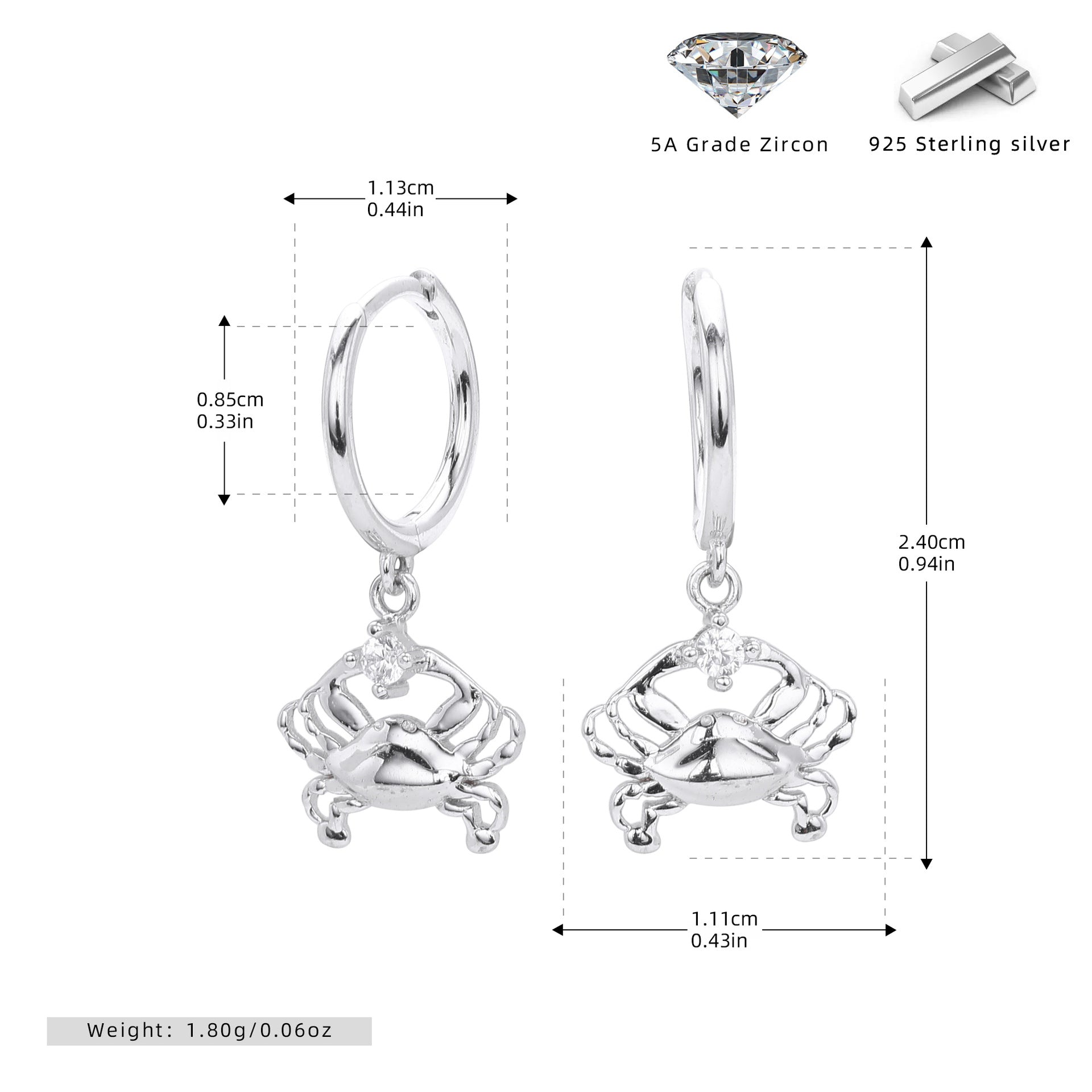 Damen Ohrhänger mit elegantem Krebsdesign aus hochwertigem 925 Sterling Silber Shop Nory