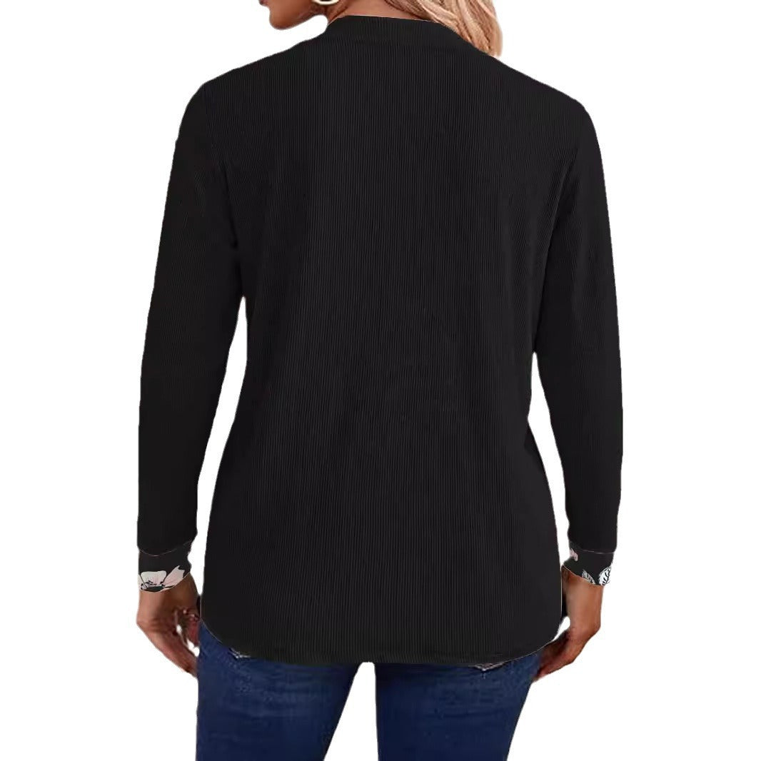 Damen Offener Longcardigan mit strukturierter Crinkle‑Optik und floralem Einsatztop Shop Nory