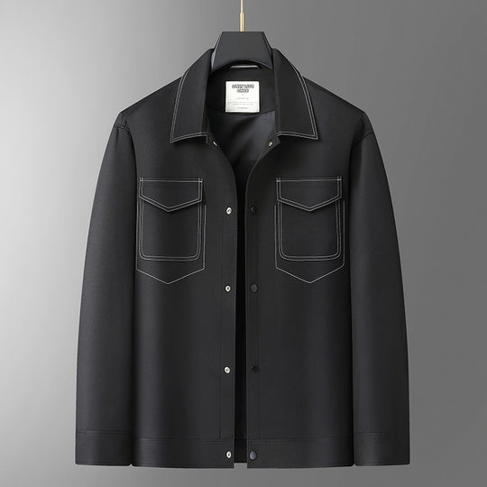 Herren Overshirt-Jacke aus glattem Kunstleder mit Brusttaschen und Druckknopfverschluss Shop Nory