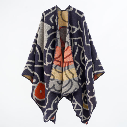 Damen Reversibler Strickponcho im Kuschel‑Umhang mit grafischem Jacquard Shop Nory