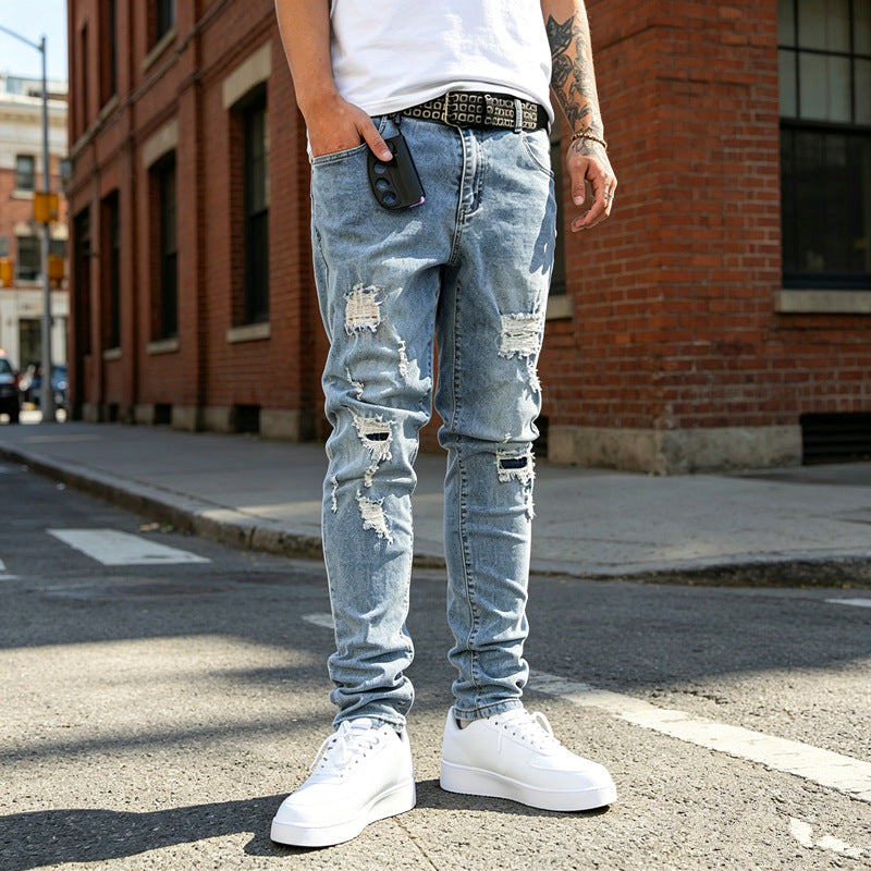 Herren Enganliegende Ripped Jeans Shop Nory