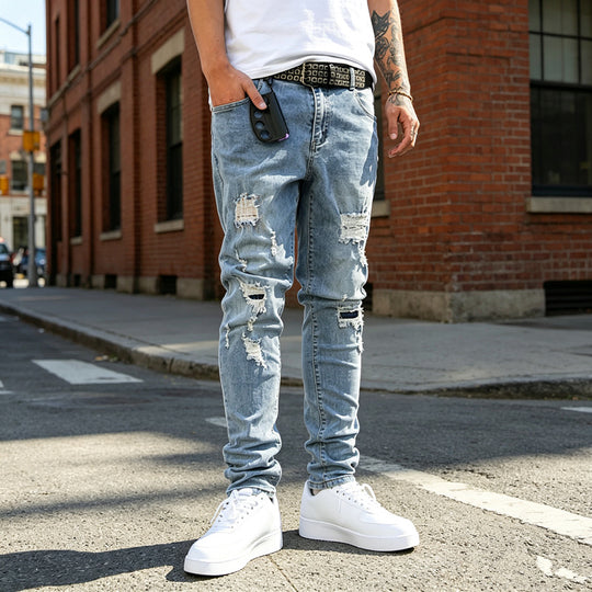 Herren Enganliegende Ripped Jeans Shop Nory
