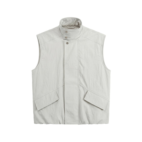 Herren Utility‑Weste mit hohem Stehkragen, Druckknopfblende und großen Pattentaschen Shop Nory