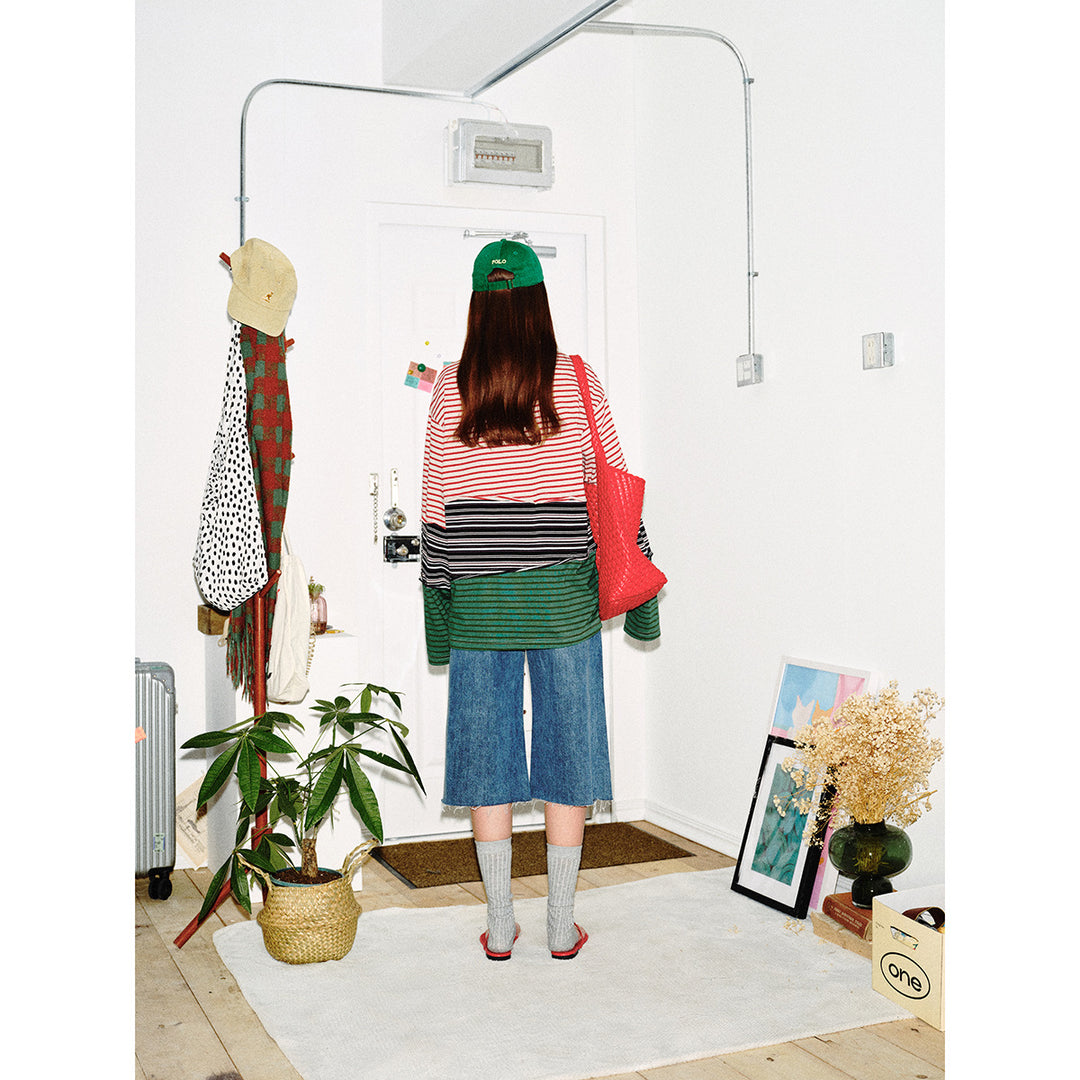 Unisex Lässiges Oversize Langarmshirt mit Blockstreifen aus Baumwollmix Shop Nory
